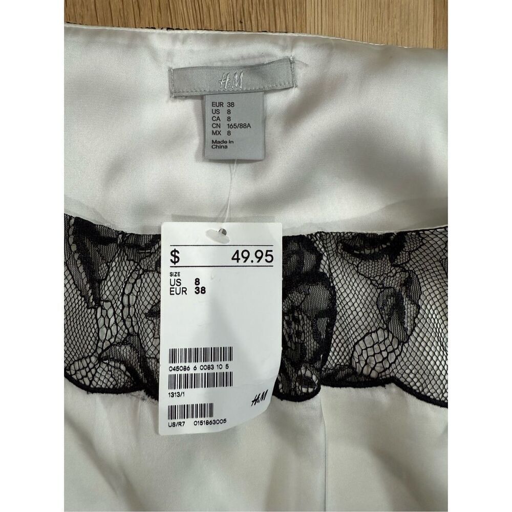 NWT H&M Satin Lace Black and White Cocktail Dress Size 8 - Picture 2 of 6